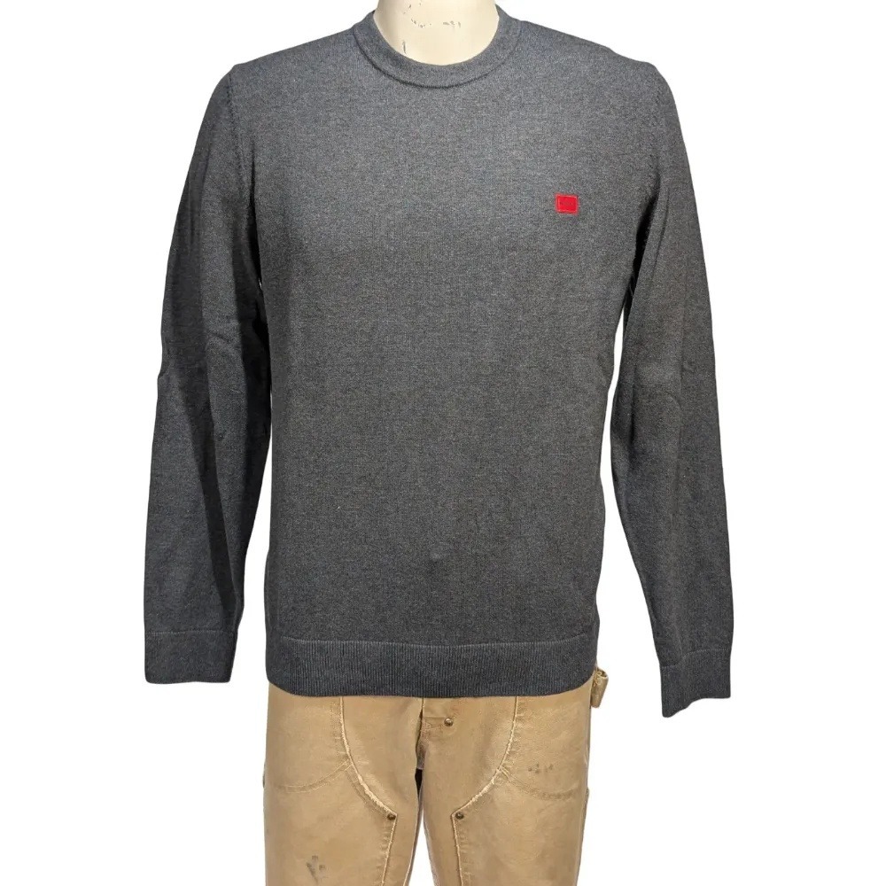 HUGO Boss Men's San Cassius C1 Grey Crew Neck Sweater Red Logo Sz L NWT